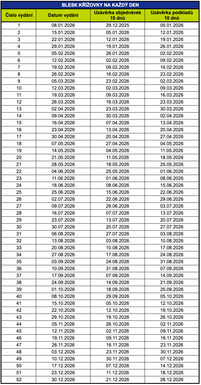 vydání 2026 blesk křížovky na každý den