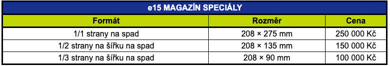 ceník 2026 e15 magazín speciály