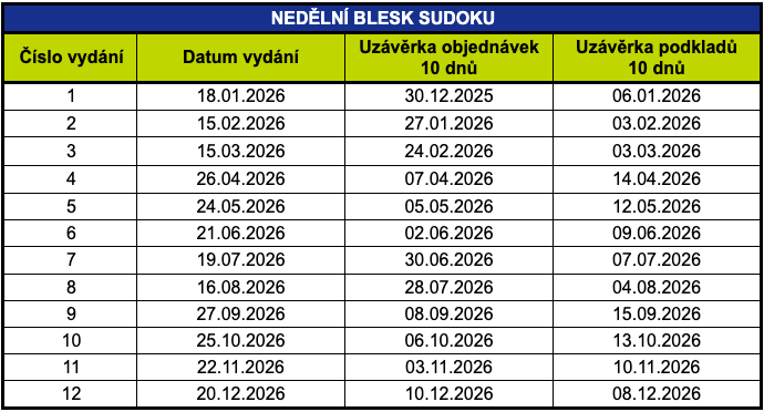 vydání 2026 nedělní blesk sudoku